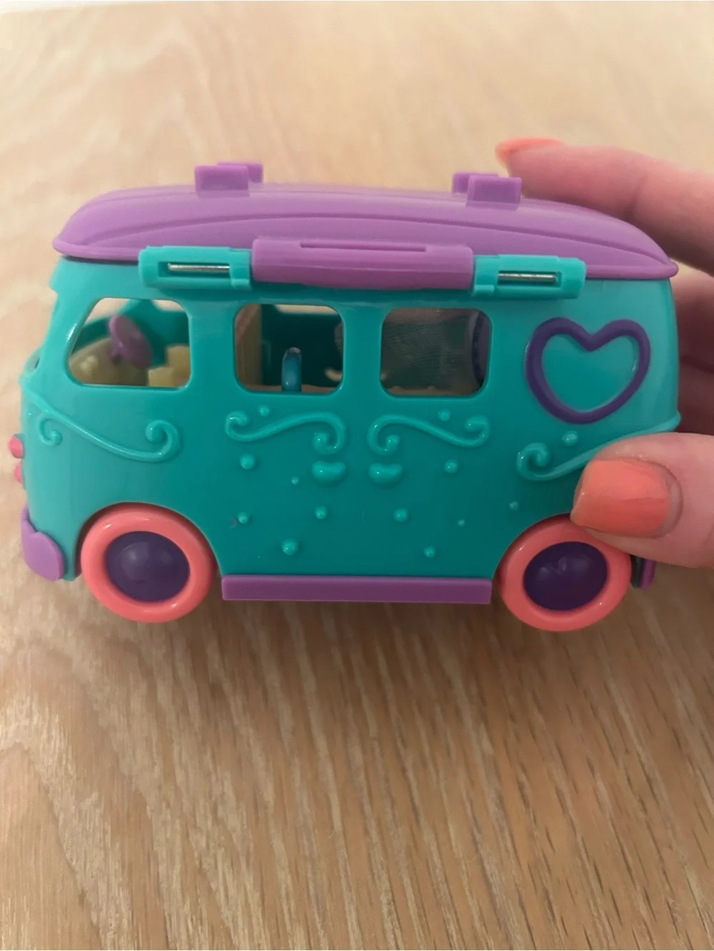 Teal and Purple Toy Camper Van with Pink Accents - Kids Play Vehicle